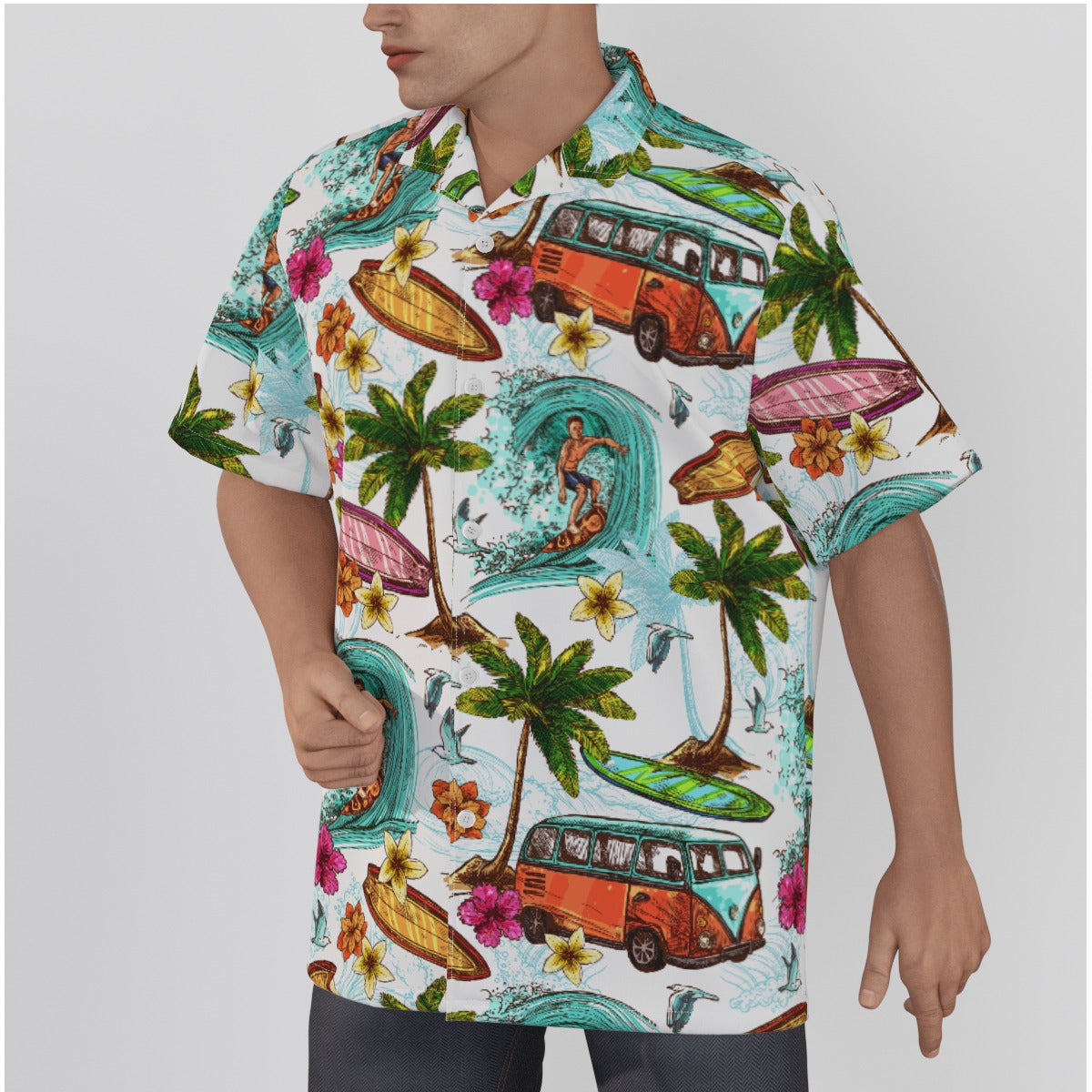 "Microbus and Surfboards" Hawaiian Shirt - Cotton