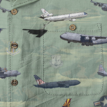 "Air Mobility Command " Tribute Hawaiian Shirt, Green 100% Cotton!