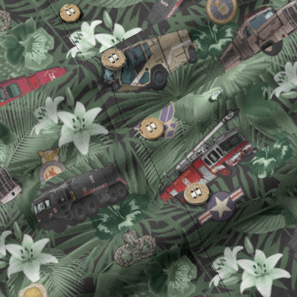 Hawaiian Shirt - "The Goodfellow Era ARFF Trucks" - Green100% Cotton