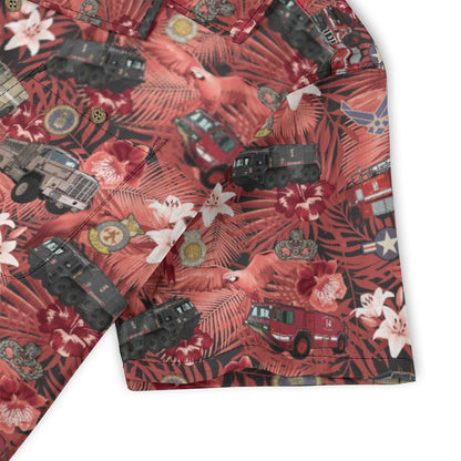 Hawaiian Shirt - "The Goodfellow Era ARFF Trucks" - Red 100% Cotton