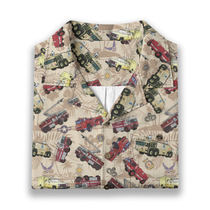 Hawaiian Shirt - "Chanute Era Crash Trucks" - Beige 100% Cotton