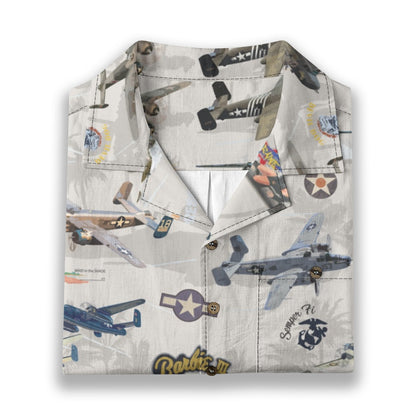 "B-25 Mitchell Tribute" Hawaiian Shirt 100%  Cotton - White