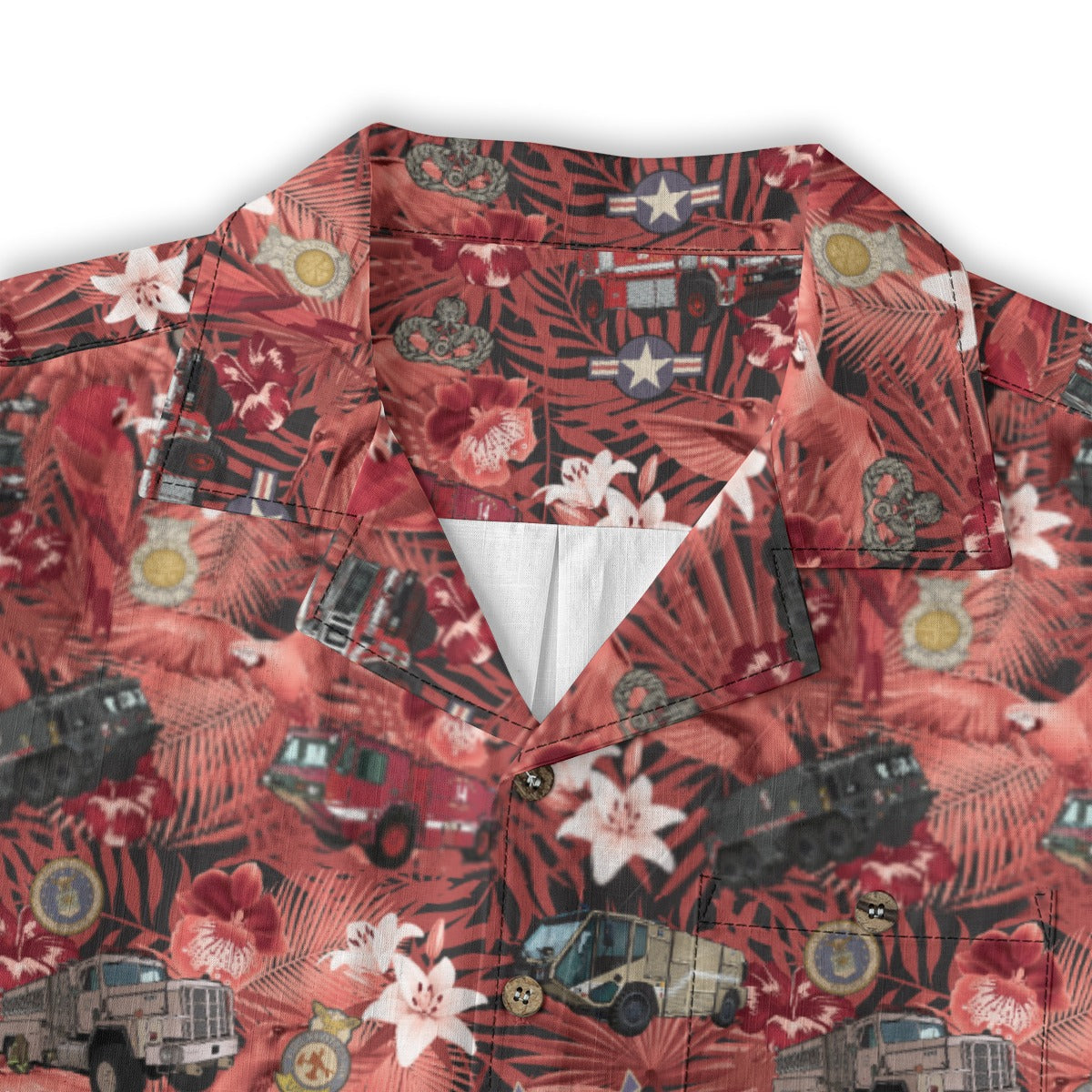Hawaiian Shirt - "The Goodfellow Era ARFF Trucks" - Red 100% Cotton