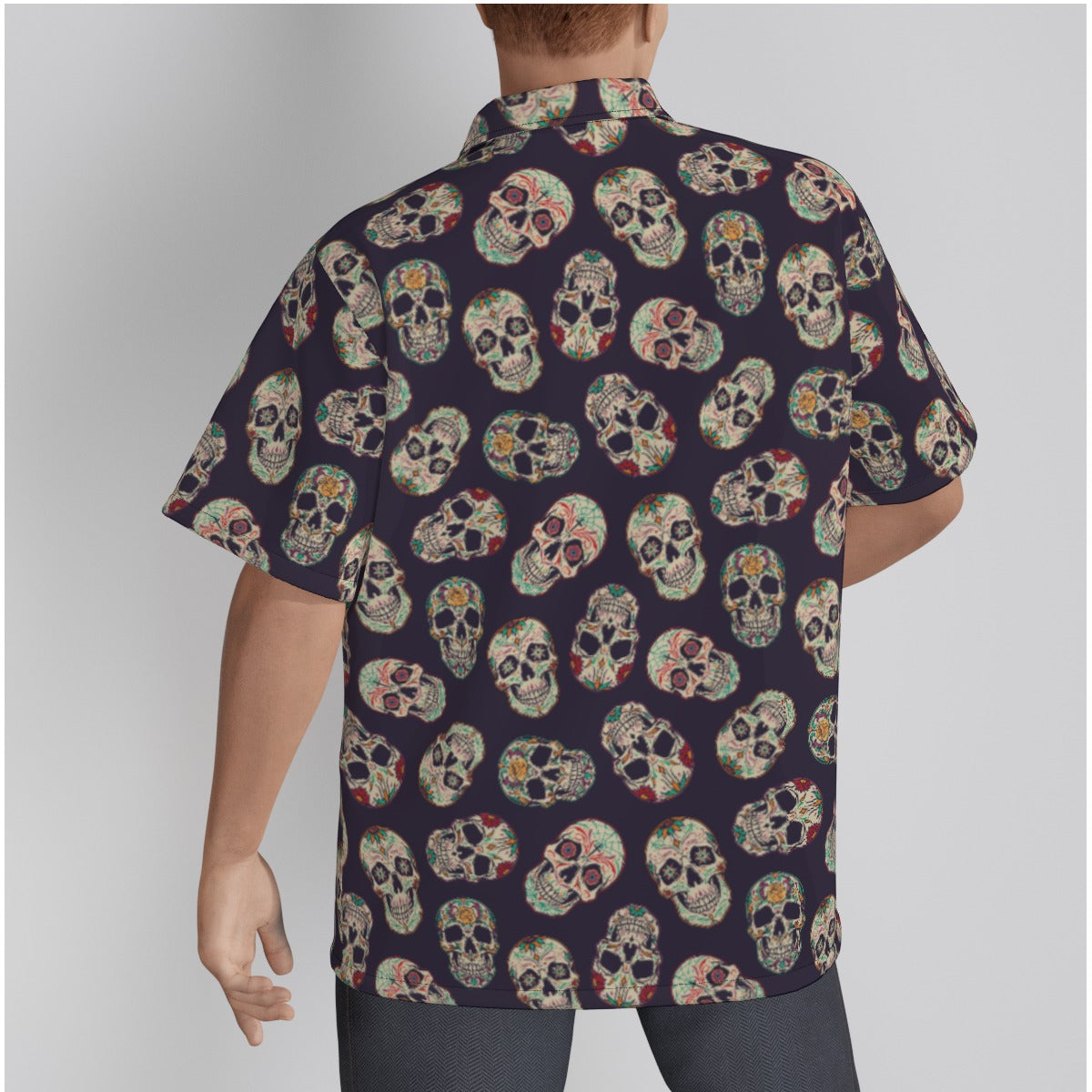 "Dia de Muertos Darkness" Cotton Button-Up Shirt