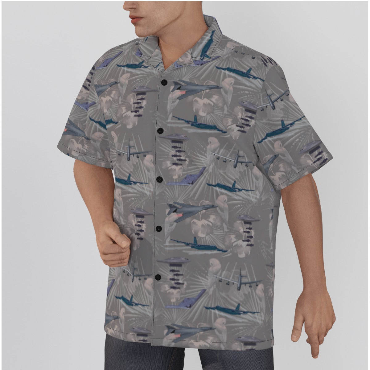 "USAF Bombers" Tribute Hawaiian Shirt, Gray in Cotton!