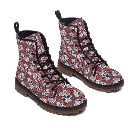 "Dia de Muertos in Roses" Women's Martin Short Boots
