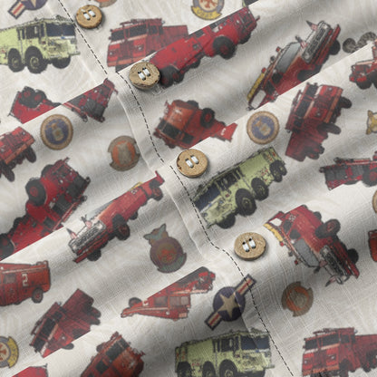 Hawaiian Shirt - "Vietnam Era Crash Trucks" - White 100% Cotton