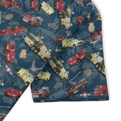 Hawaiian Shirt - "Chanute Era Crash Trucks" - Dark Blue 100% Cotton