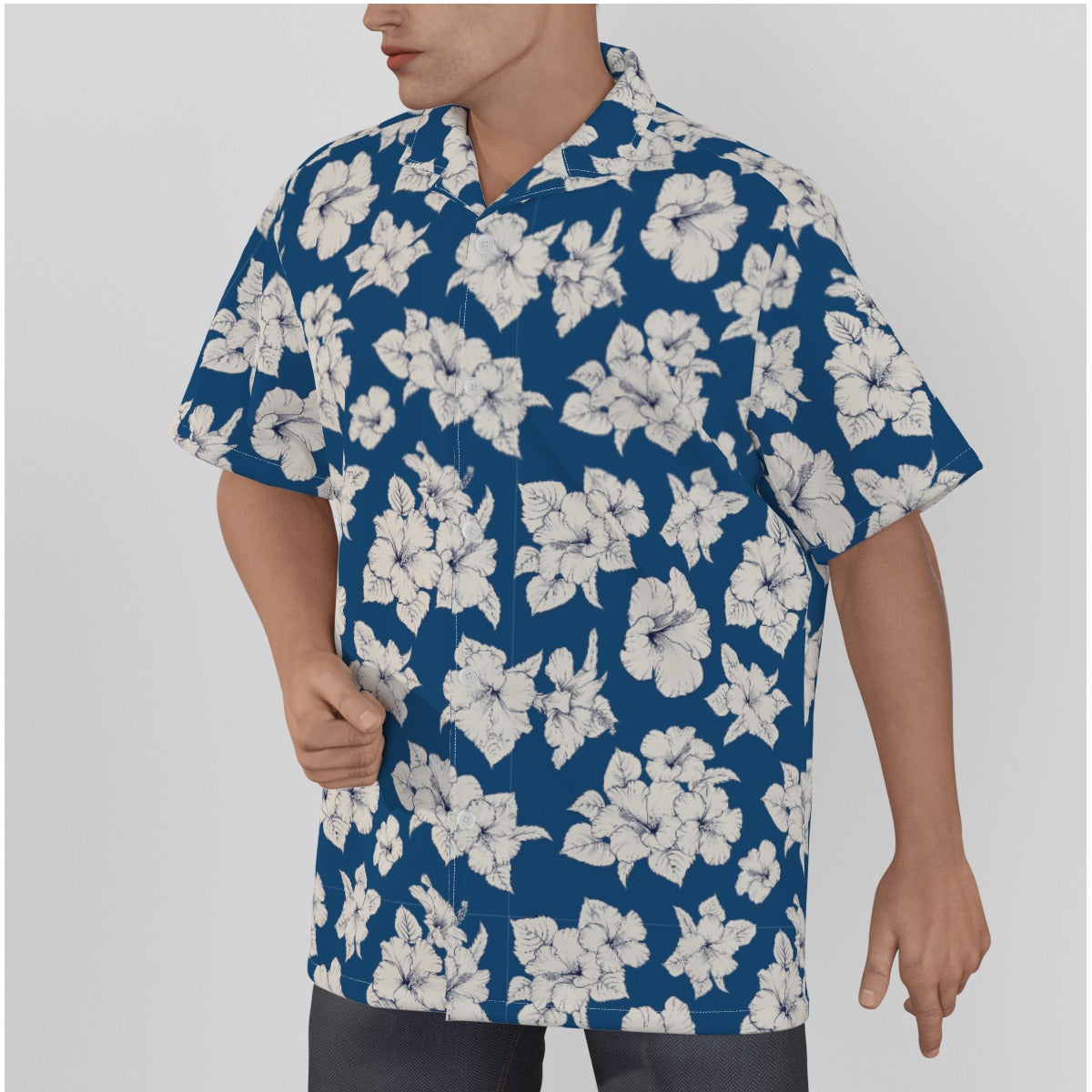 "Classic White Hibiscus" Hawaiian Shirt - Cotton