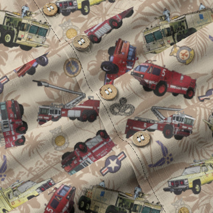 Hawaiian Shirt - "Chanute Era Crash Trucks" - Beige 100% Cotton