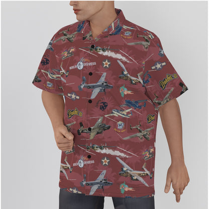 "B-25 Mitchell Tribute" Hawaiian Shirt Cotton - Red