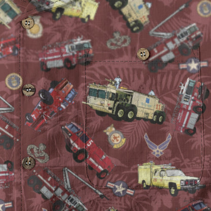 Hawaiian Shirt - "Chanute Era Crash Trucks" - Red 100% Cotton