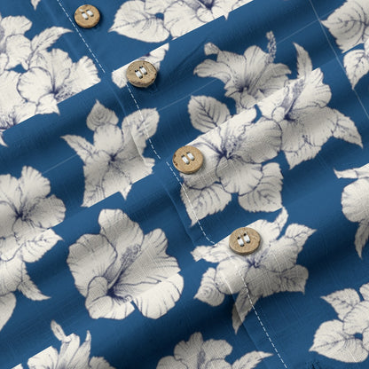 "Classic White Hibiscus" Hawaiian Shirt - 100% Cotton