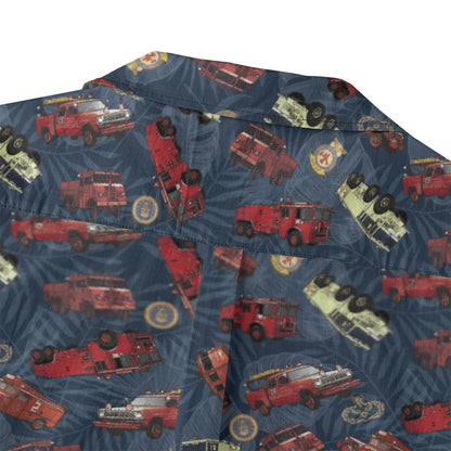 Hawaiian Shirt - "Vietnam Era Crash Trucks" - Dark Blue 100% Cotton