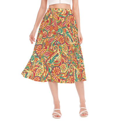 "Sunset Swirl Paisley"  Women's Long Section Chiffon Skirt