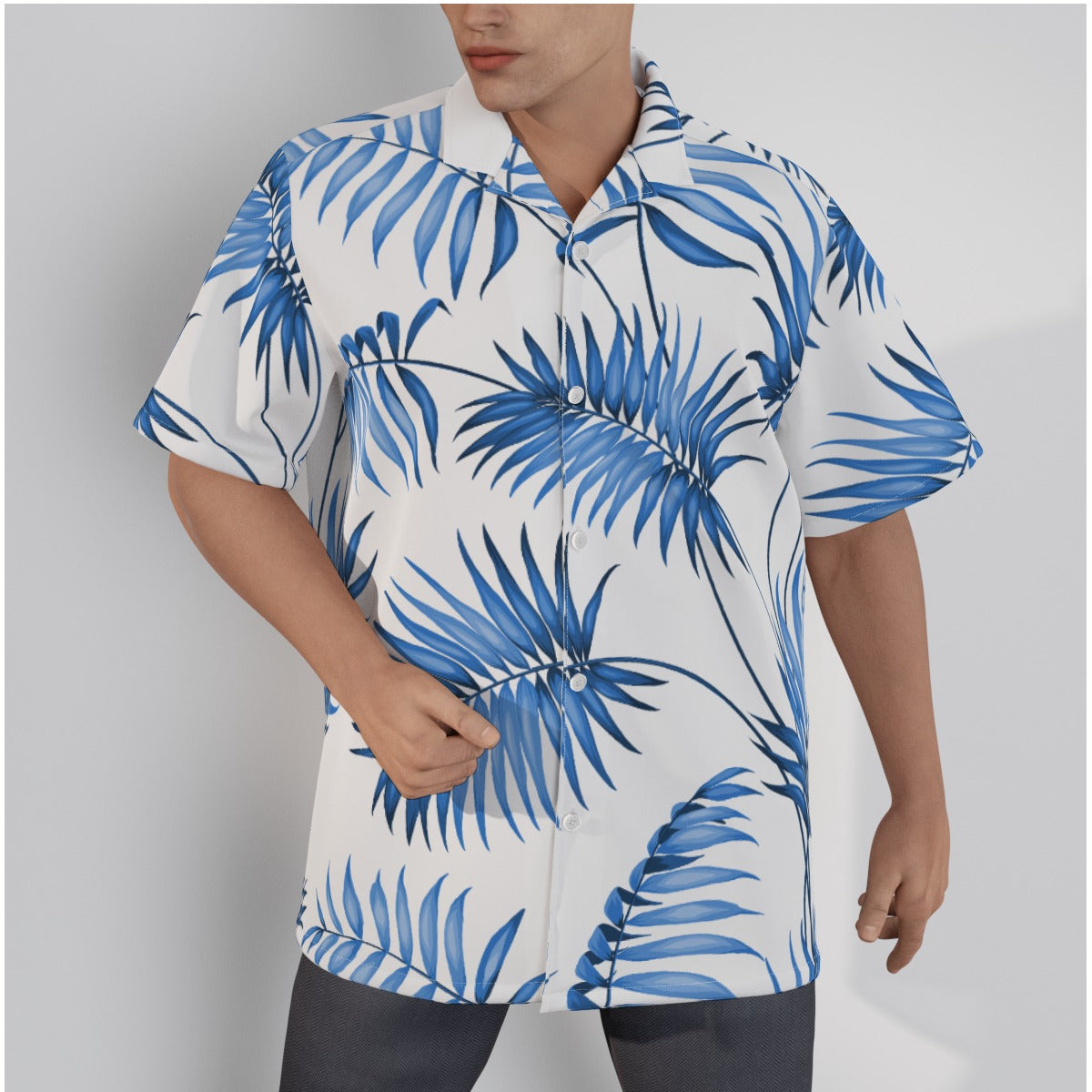 "Sapphire Palm Serenity" Hawaiian Shirt - Cotton