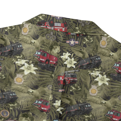 Hawaiian Shirt - "The Goodfellow Era ARFF Trucks" - Olive Green 100% Cotton