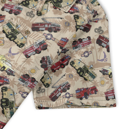 Hawaiian Shirt - "Chanute Era Crash Trucks" - Beige 100% Cotton