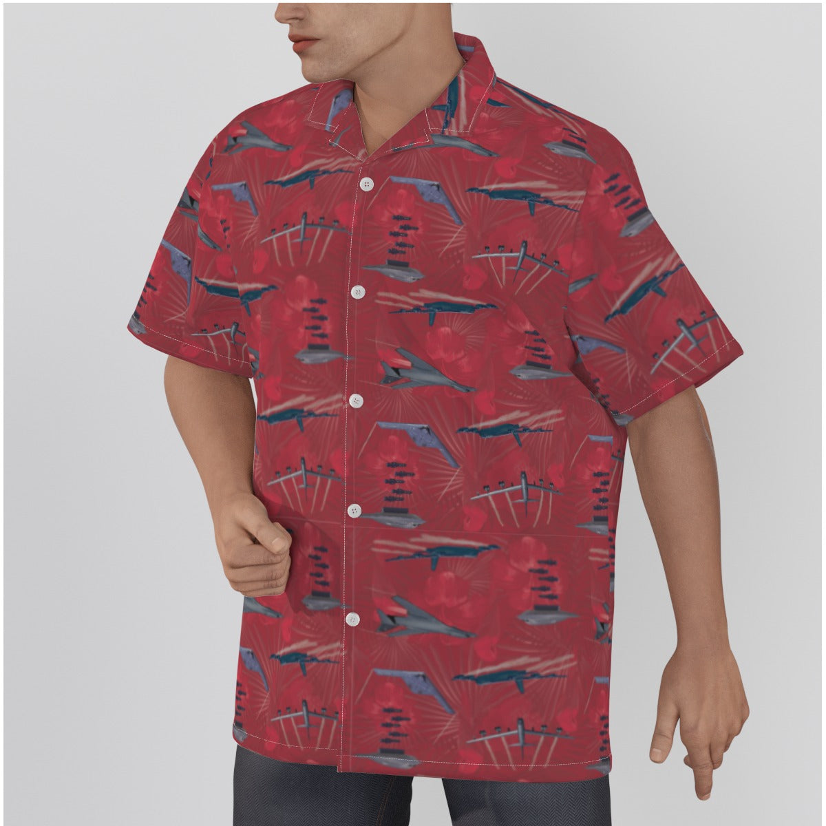 "USAF Bombers" Tribute Hawaiian Shirt, Red in Cotton!