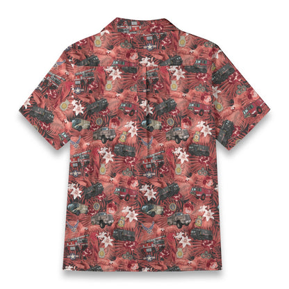Hawaiian Shirt - "The Goodfellow Era ARFF Trucks" - Red 100% Cotton