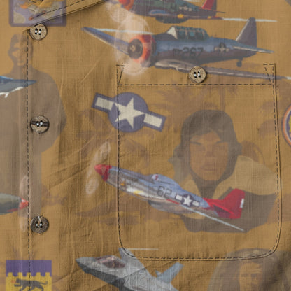 "Tuskegee Airmen" Hawaiian Tribute Shirt Gold 100%  Cotton