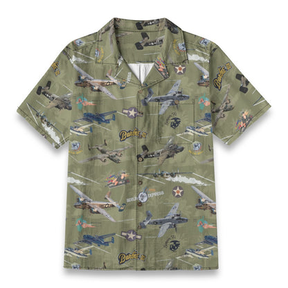 "B-25 Mitchell Tribute" Hawaiian Shirt 100%  Cotton - Olive
