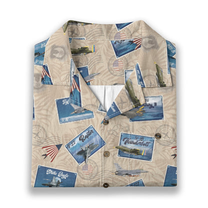 Hawaiian Shirt - Tribute to Current Fighter Jets of the USAF 100% Cotton! - Beige