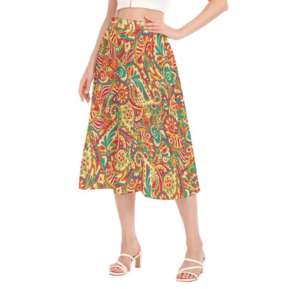 "Sunset Swirl Paisley"  Women's Long Section Chiffon Skirt