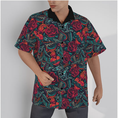 "Tattoos 'N Hearts" Cotton Button-Up Shirt