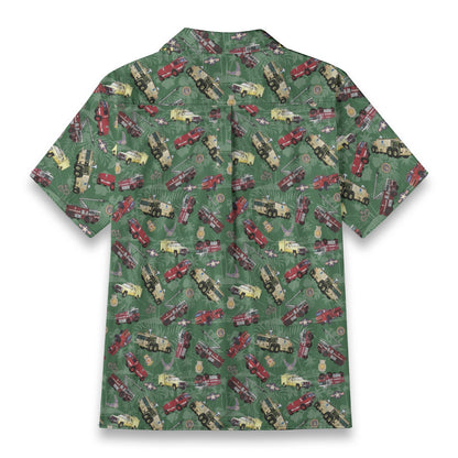 Hawaiian Shirt - "Chanute Era Crash Trucks" - Green 100% Cotton
