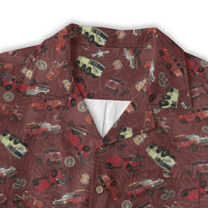 Hawaiian Shirt - "Vietnam Era Crash Trucks" - Red 100% Cotton