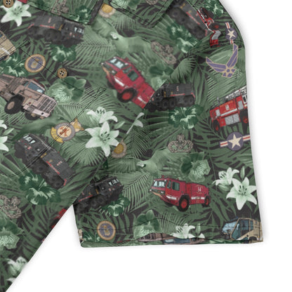 Hawaiian Shirt - "The Goodfellow Era ARFF Trucks" - Green100% Cotton