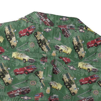 Hawaiian Shirt - "Chanute Era Crash Trucks" - Green 100% Cotton