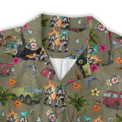 Air Force Firefighters Fundraiser Hawaiian Shirt by Island Vibes For Life - OD Green
