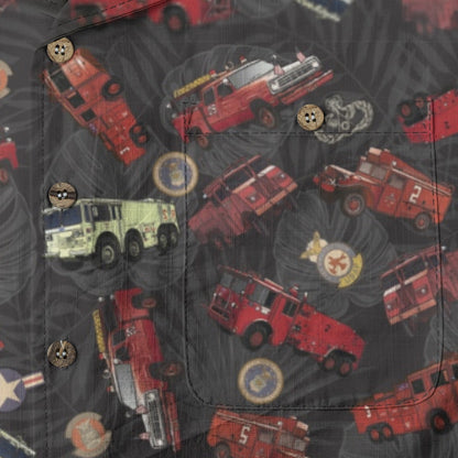 Hawaiian Shirt - "Vietnam Era Crash Trucks" - Black 100% Cotton