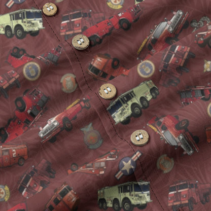 Hawaiian Shirt - "Vietnam Era Crash Trucks" - Red 100% Cotton