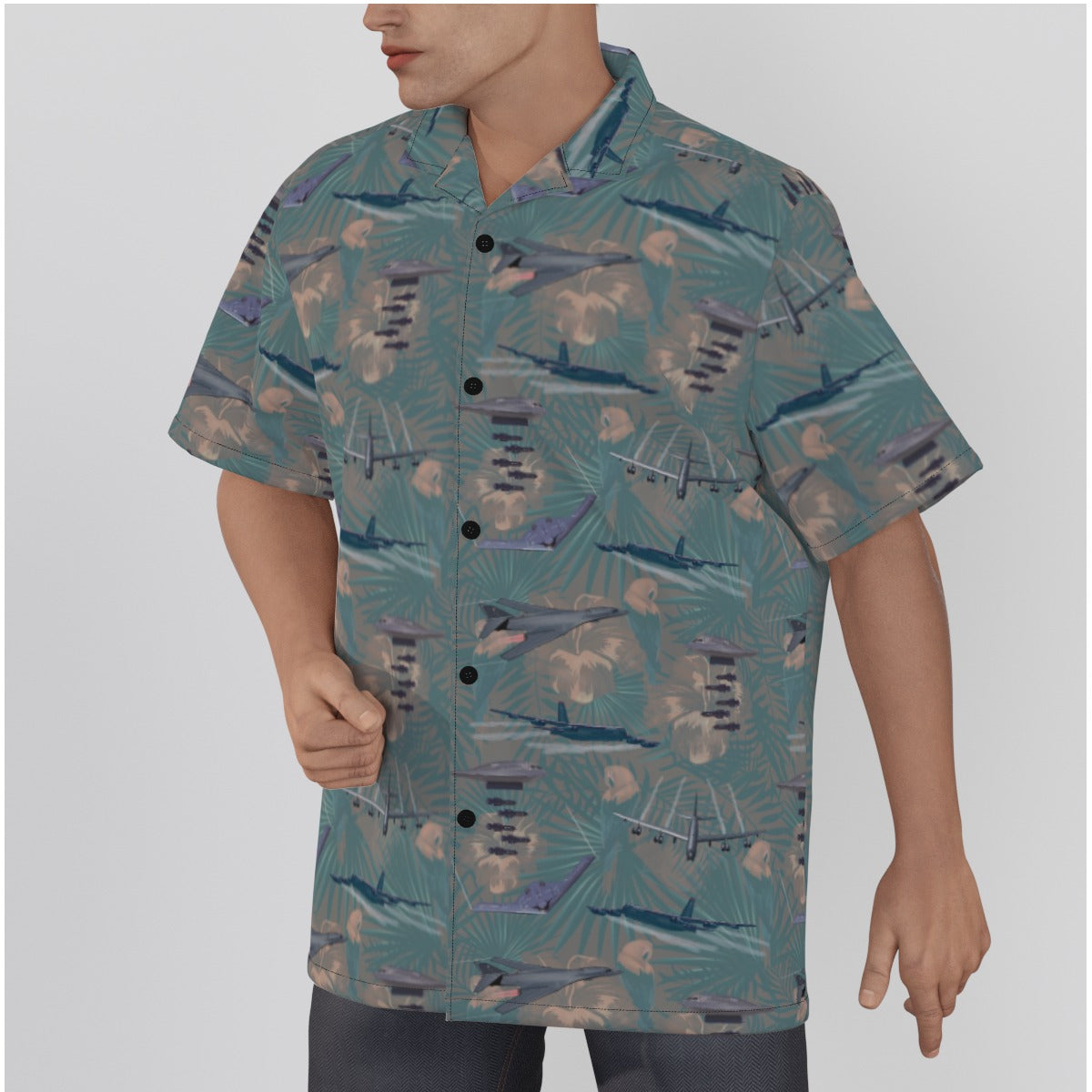 "USAF Bombers" Tribute Hawaiian Shirt, Green in Cotton!