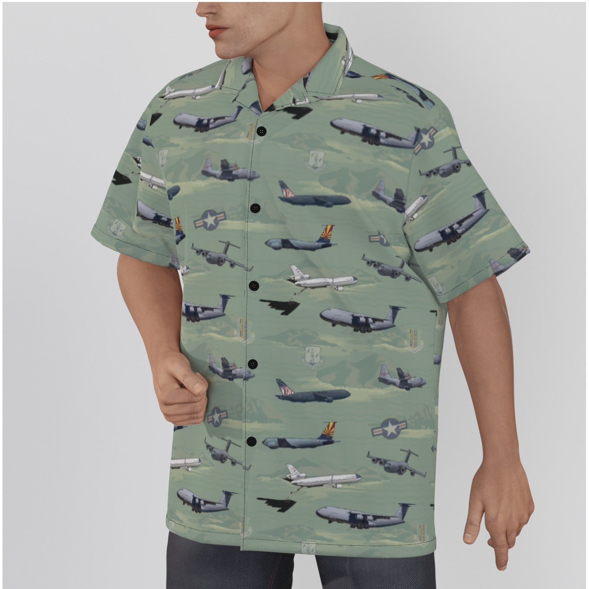 "Air Mobility Command " Tribute Hawaiian Shirt, Green in Cotton!