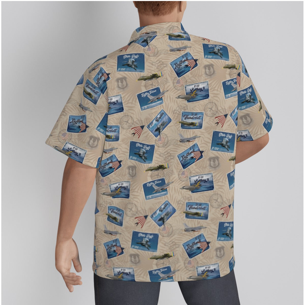 Hawaiian Shirt - Tribute to Current Fighter Jets of the US Air Force - Beige