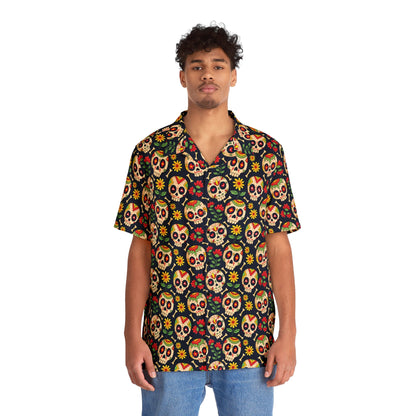 "Sugar Skull Fiesta" Cotton Button-Up Shirt