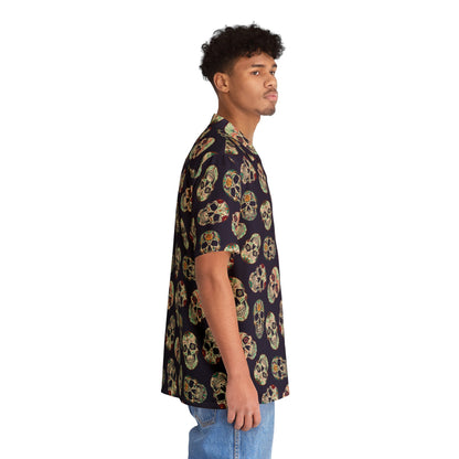 "Dia de Muertos Darkness" Cotton Button-Up Shirt