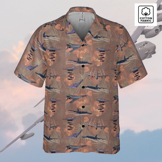 "USAF Bombers" Tribute Hawaiian Shirt, Beige in Cotton!