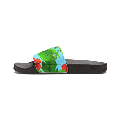 "Tropical Dreamscapes: Skybound Hibiscus" Men's Beach Sandals