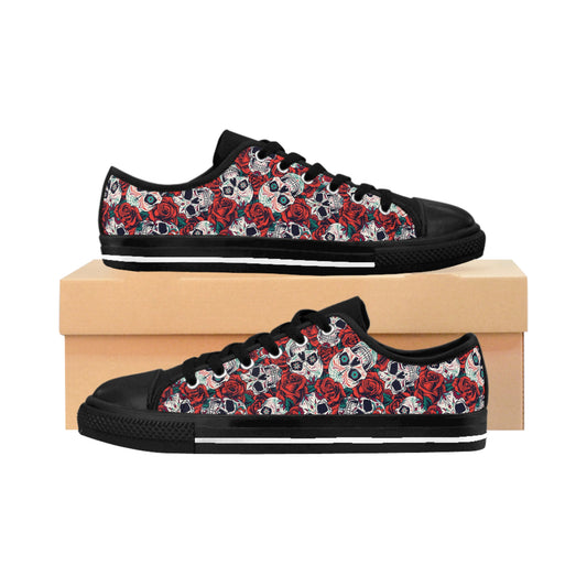 "Dia de Muertos in Roses" Low Top Nylon Canvas Sneakers