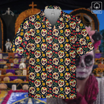 "Sugar Skull Fiesta" Cotton Button-Up Shirt