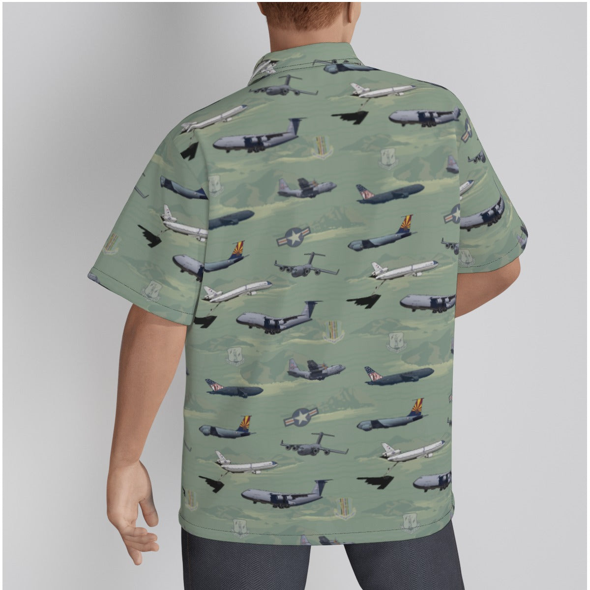 "Air Mobility Command " Tribute Hawaiian Shirt, Green in Cotton!