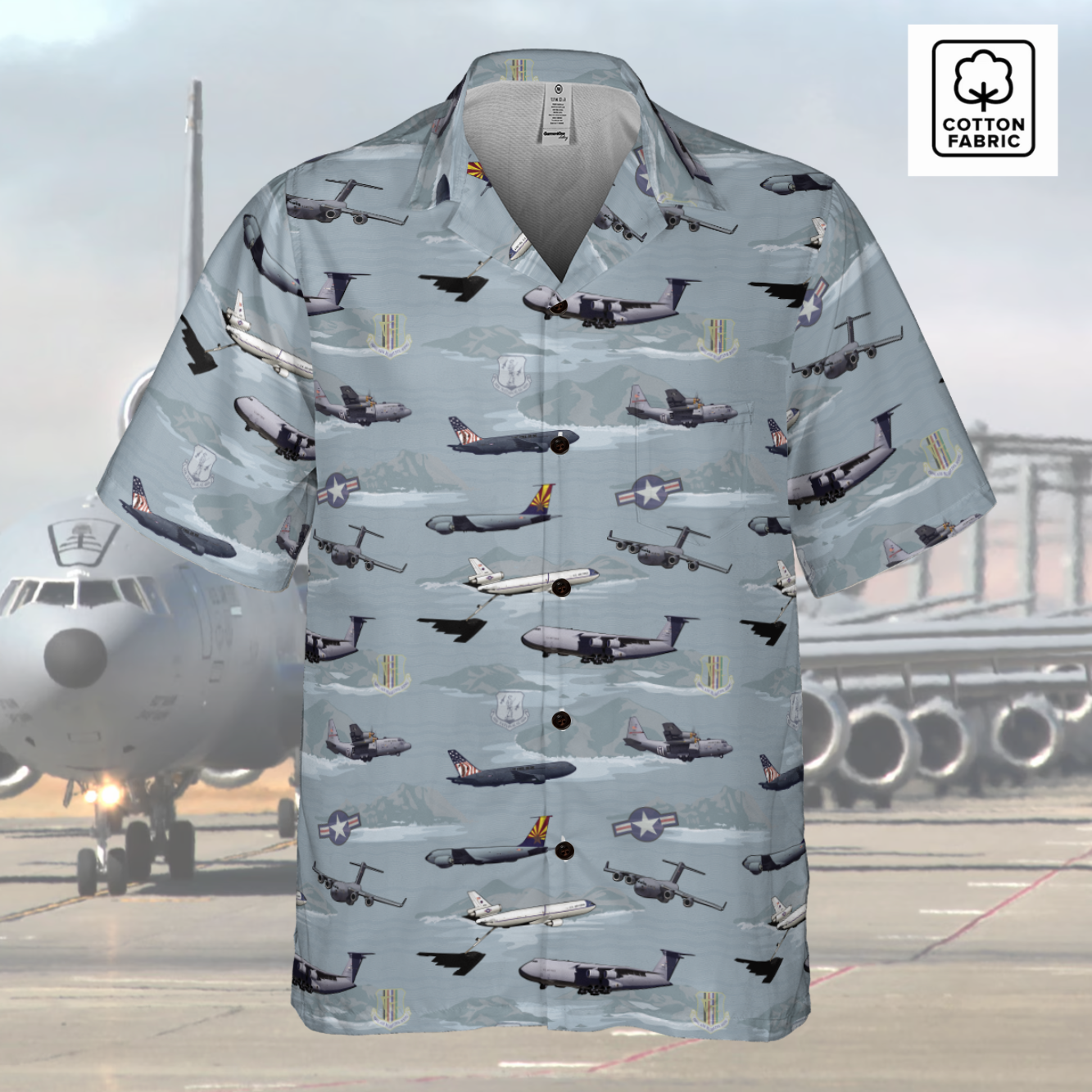 "Air Mobility Command " Tribute Hawaiian Shirt, Blue in Cotton!