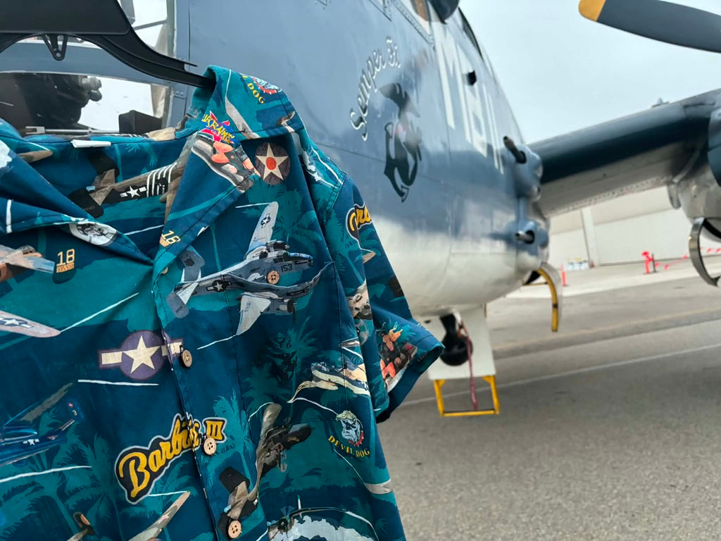 "B-25 Mitchell Tribute" Hawaiian Shirt 100%  Cotton - Blue