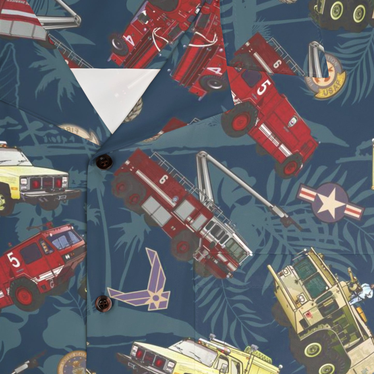 Hawaiian Shirt - "Chanute Era Crash Trucks" - Blue in Cotton