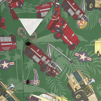 Hawaiian Shirt - "Chanute Era Crash Trucks" - Green in Cotton